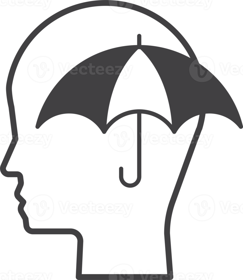 cabeça humana e ilustração de guarda-chuva em estilo minimalista png