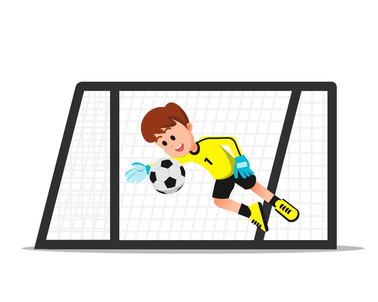 a young goalkeeper makes a save vector