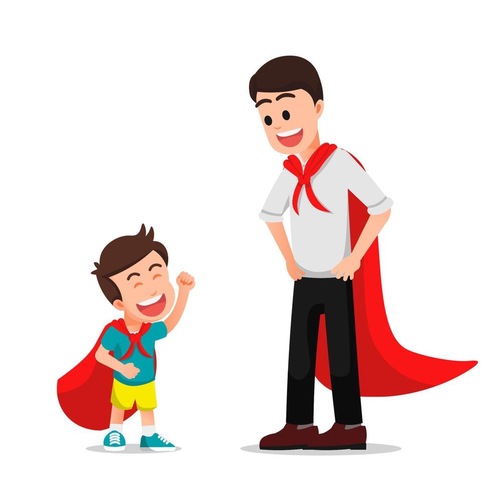 a boy and his father act like a superhero vector