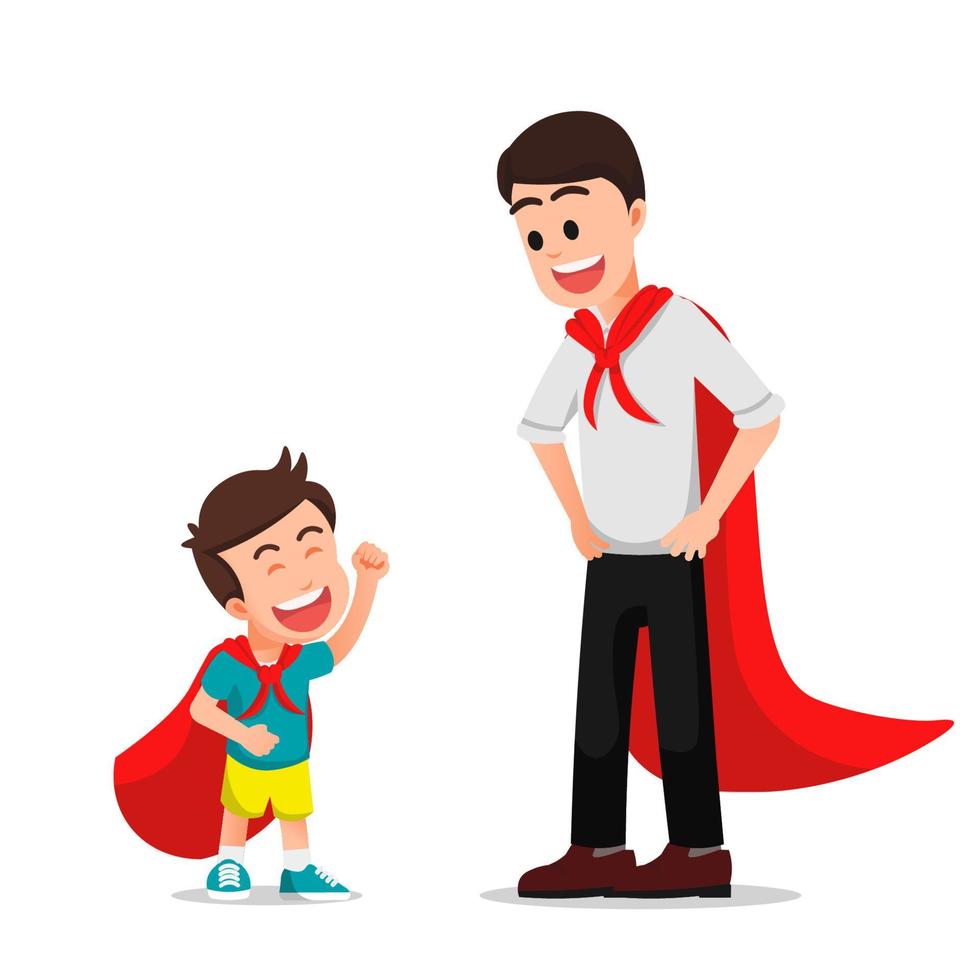 un niño y su padre actúan como un superhéroe vector