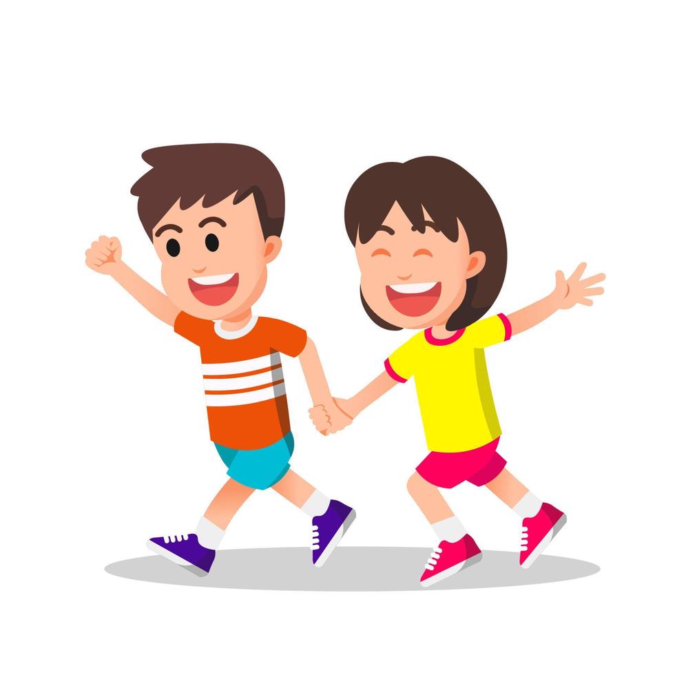little boy and girl running together holding hands vector