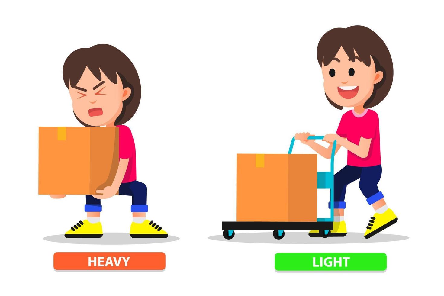 a little girl carries cardboard boxes in a different way vector