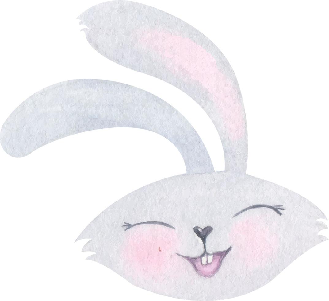Head of a cute happy rabbit with long ears. Watercolor illustration in vector for nursery, newborns, children's games, interior, children's textiles.