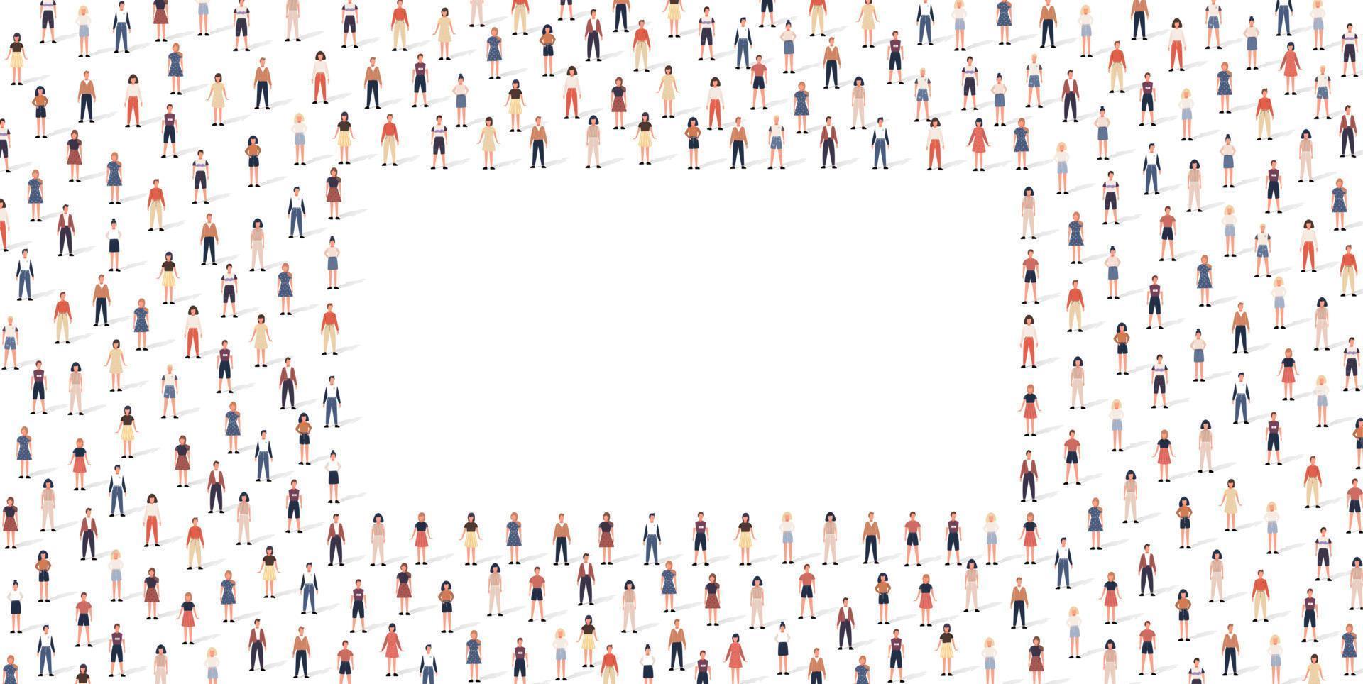 Crowd people pattern set in flat style. Vector illustration men and women isolated on white background