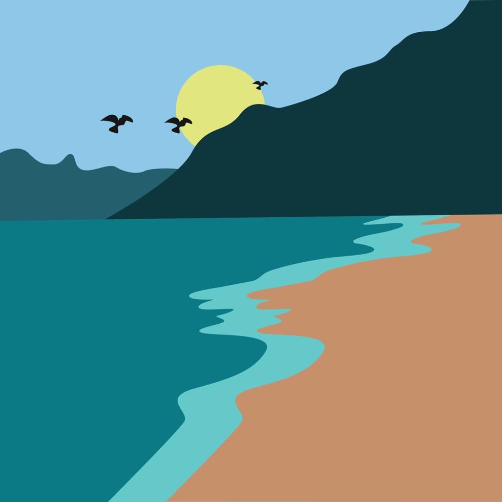 playa de mar con vista a la montaña ilustración vectorial vector