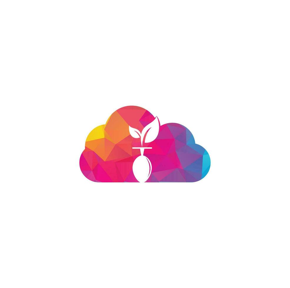 plantilla de logotipo de concepto de forma de nube de alimentos saludables. logotipo de alimentos orgánicos con símbolo de cuchara y hoja. vector