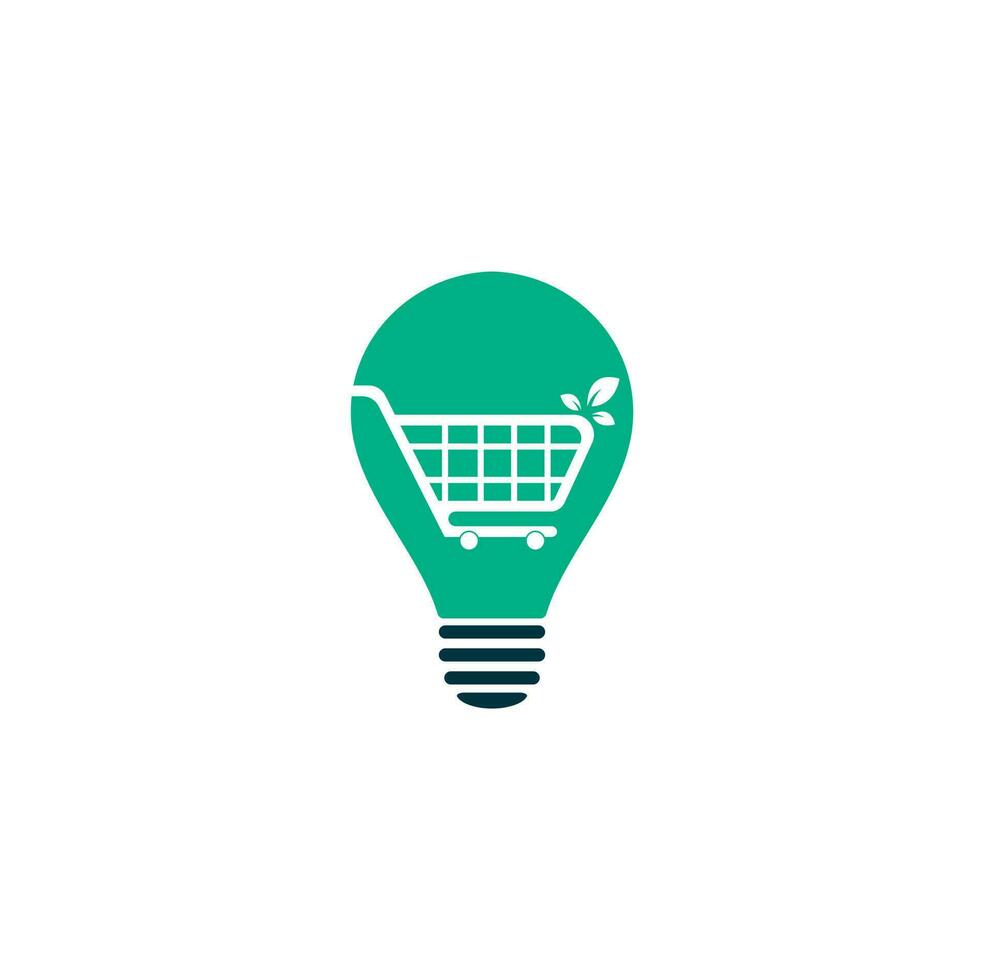 Green leaf shopping cart bulb shape concept logo design inspiration. vector