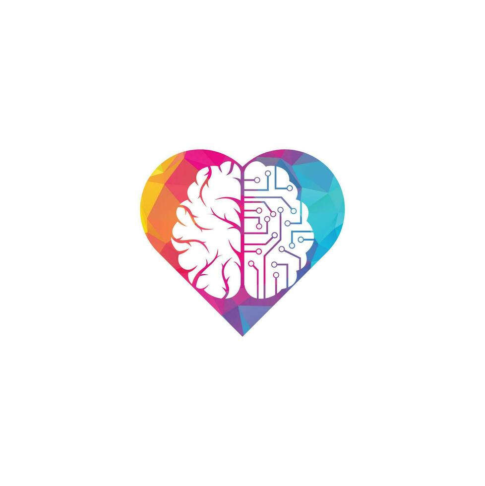 Brain connection heart shape concept logo design. digital brain logo template. vector