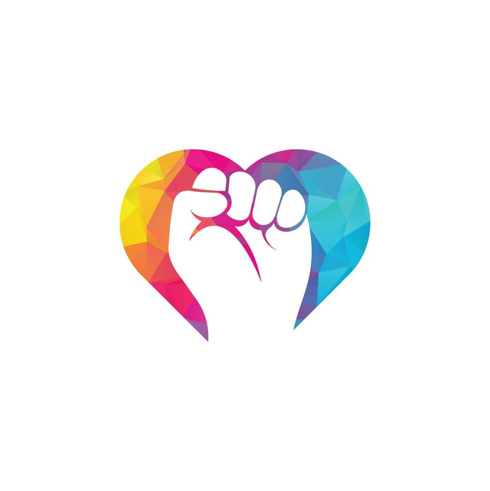 Fist hand power logo. Fist heart shape concept logo design vector