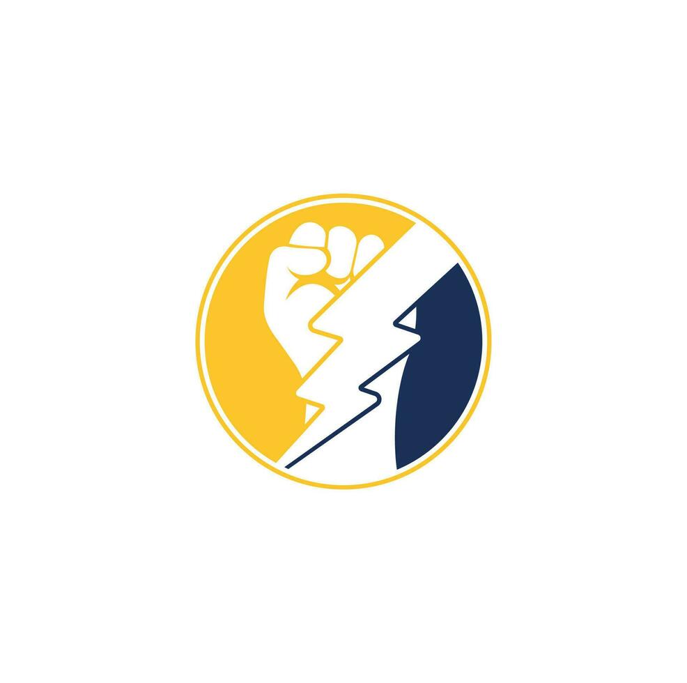 Fist Thunder Power Logo Design. Hand hold thunder logo design. vector