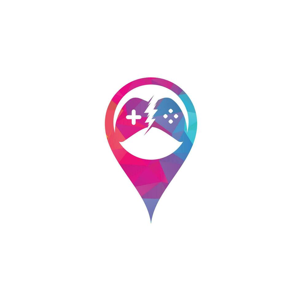 Thunder game map pin shape concept logo design. Game control with lightning icon logo vector