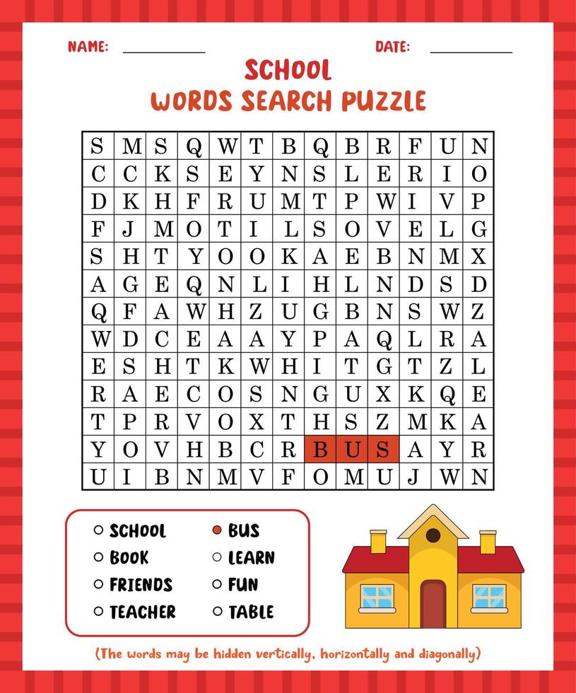 Word search game school word search puzzle worksheet for learning english. vector