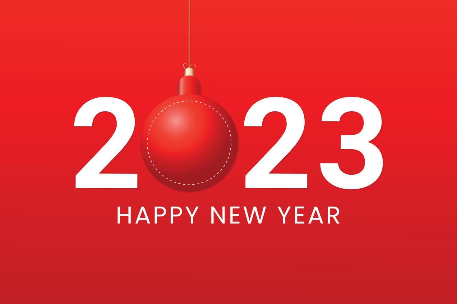 Happy New Year 2023 greeting card background, with red christmas ball vector