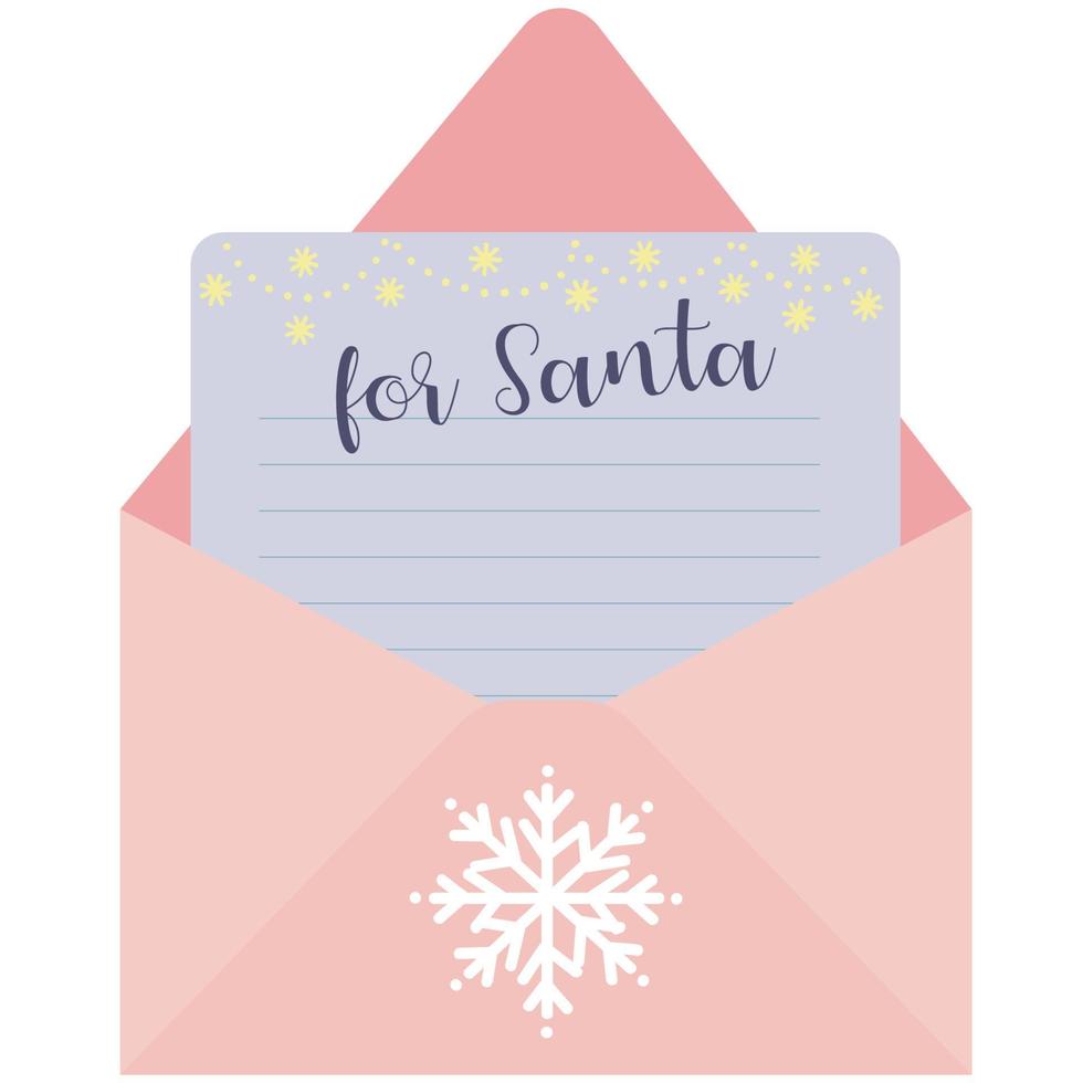 Christmas letters in an open envelopes for Santa.The children message for Santa Claus. vector