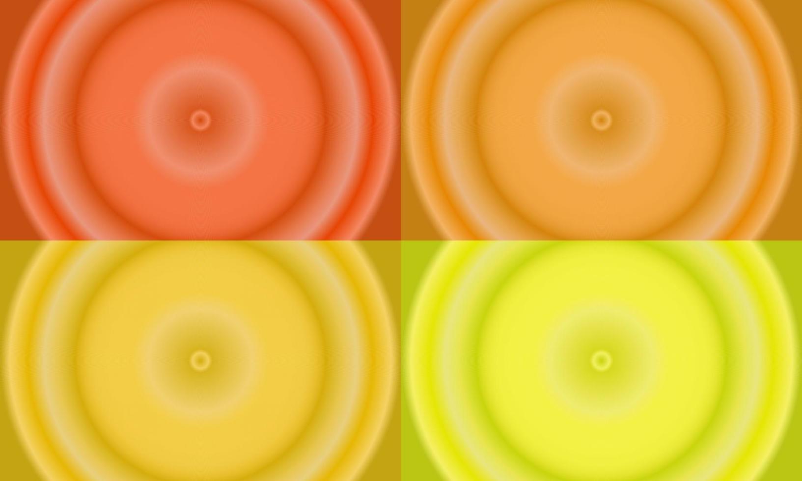 four sets of orange, yellow and brown circle radial gradient abstract background. simple, blur, shiny, modern and color style. use for homepage, backgdrop, wallpaper, cover, poster, banner or flyer vector
