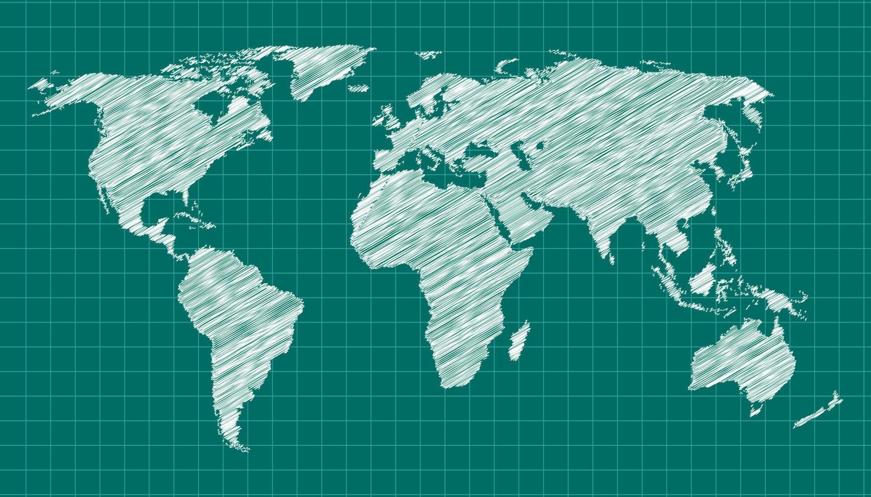 Scribbled world map on green background vector