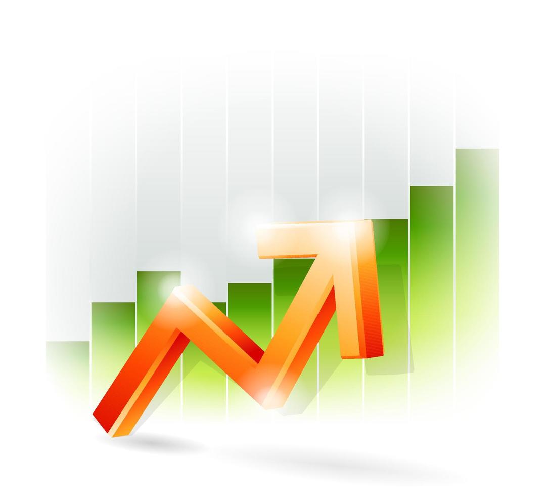 Red arrow on green bar graph vector