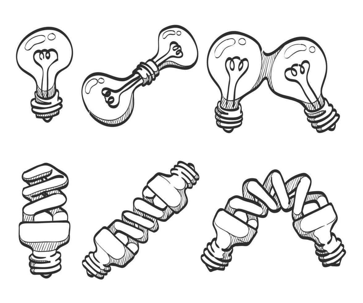Lightbulb and spiral bulbs sketches vector