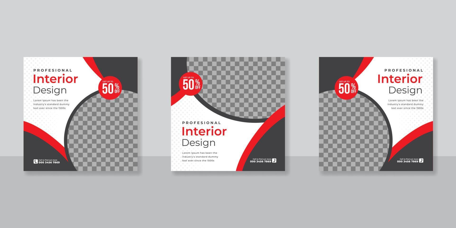 Modern interior social media post templates design vector
