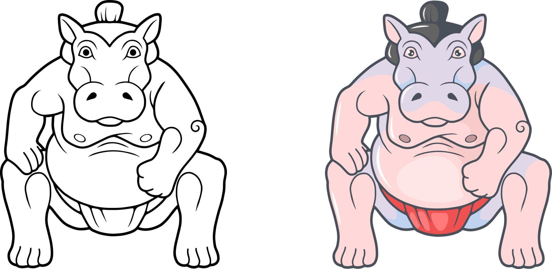 funny hippo sumo wrestler vector