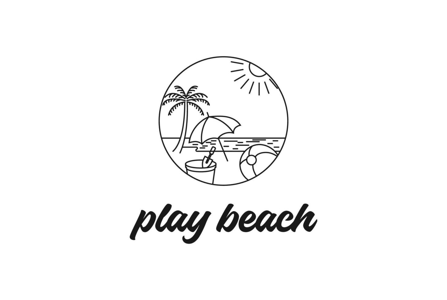 Fun Beach with Ball and Sand Pot and Umbrella for Kids Play Travel Vacation Logo Design vector