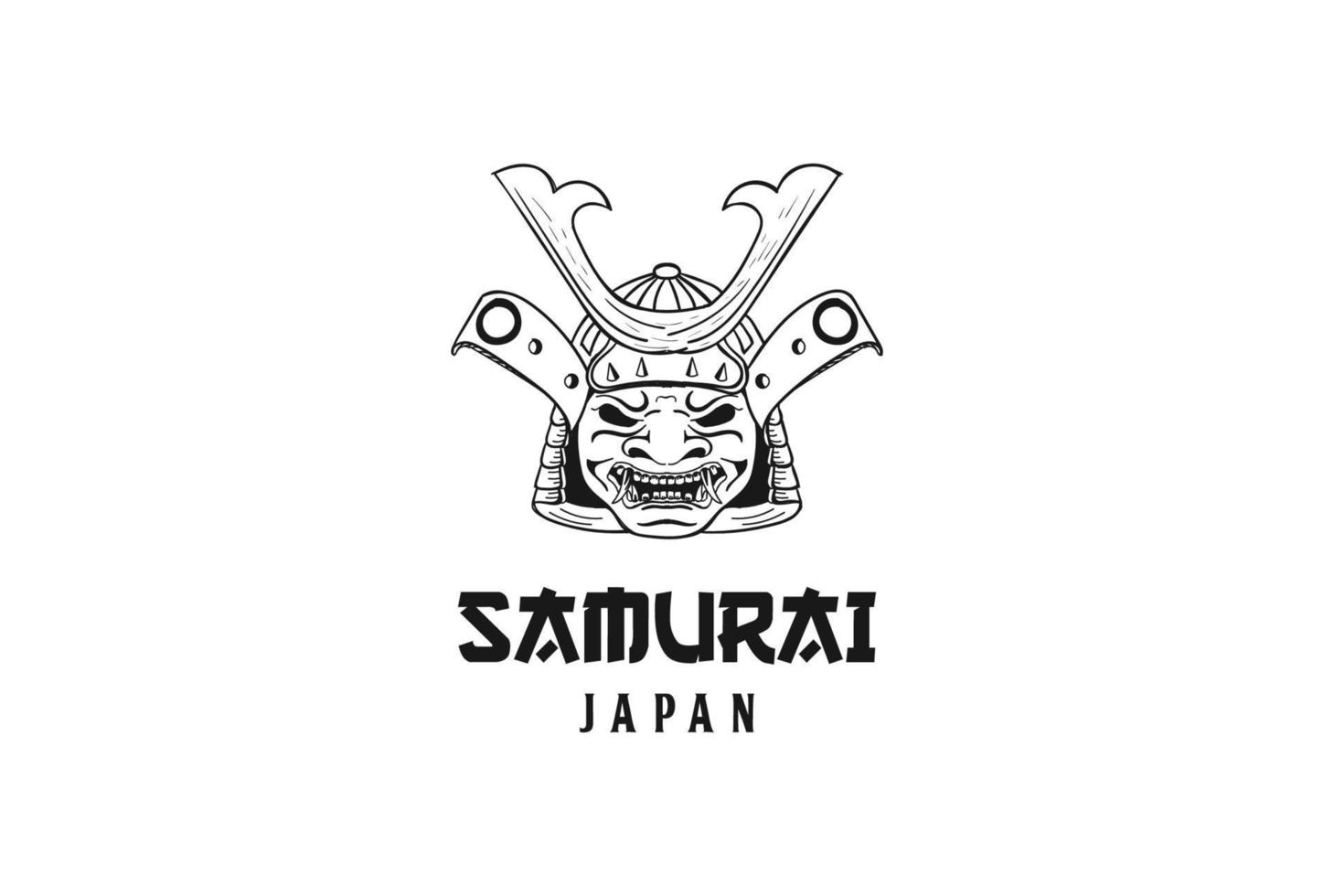 Vintage Japanese Samurai Mask Face Head Logo Design Vector