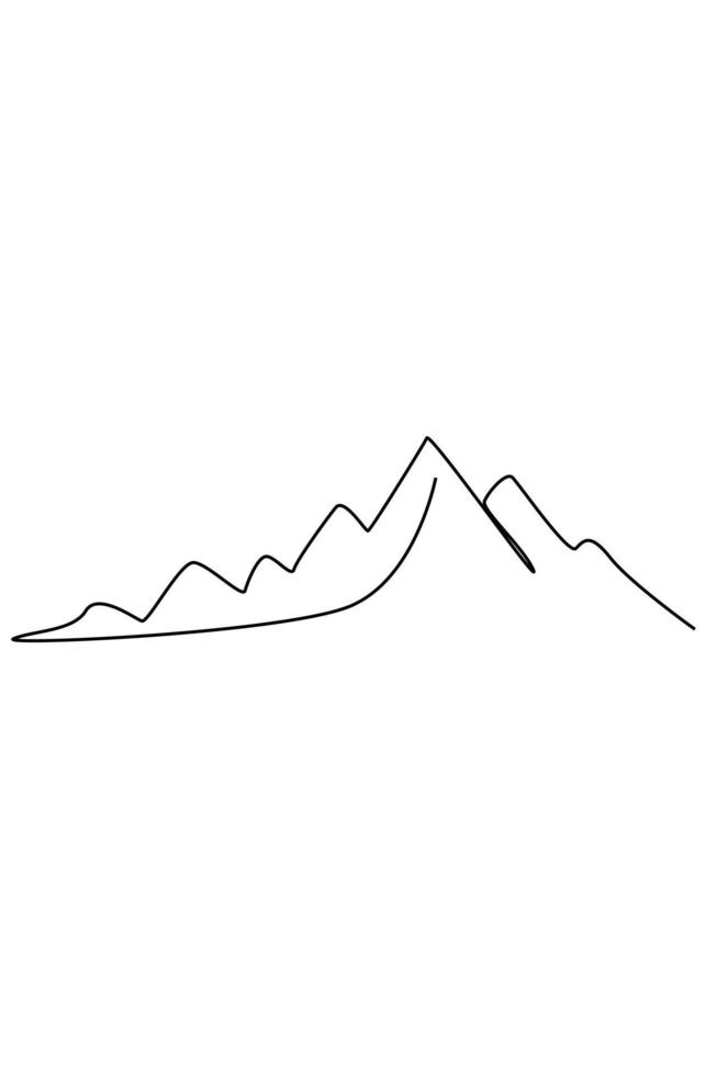 Mountain landscape continuous one line vector drawing. Beautiful view with mountains and fresh air. Nature, rock panoramic sketch. Holiday vacation concept isolated on white background