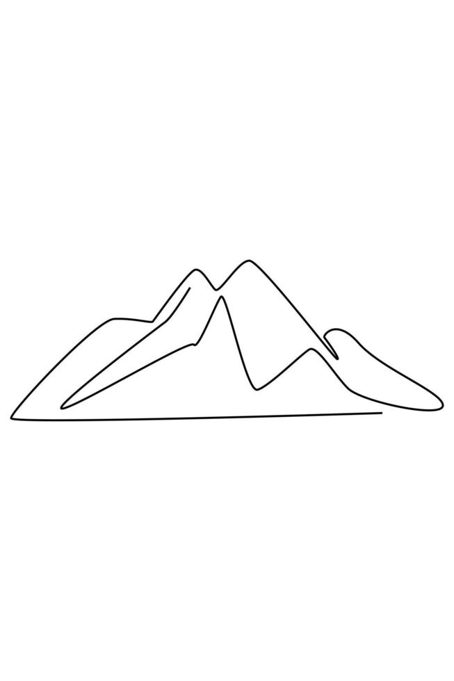 Single continuous line drawing of mountain range landscape. Web banner with mounts in simple linear style. Adventure winter sports concept isolated on white background. Doodle vector illustration