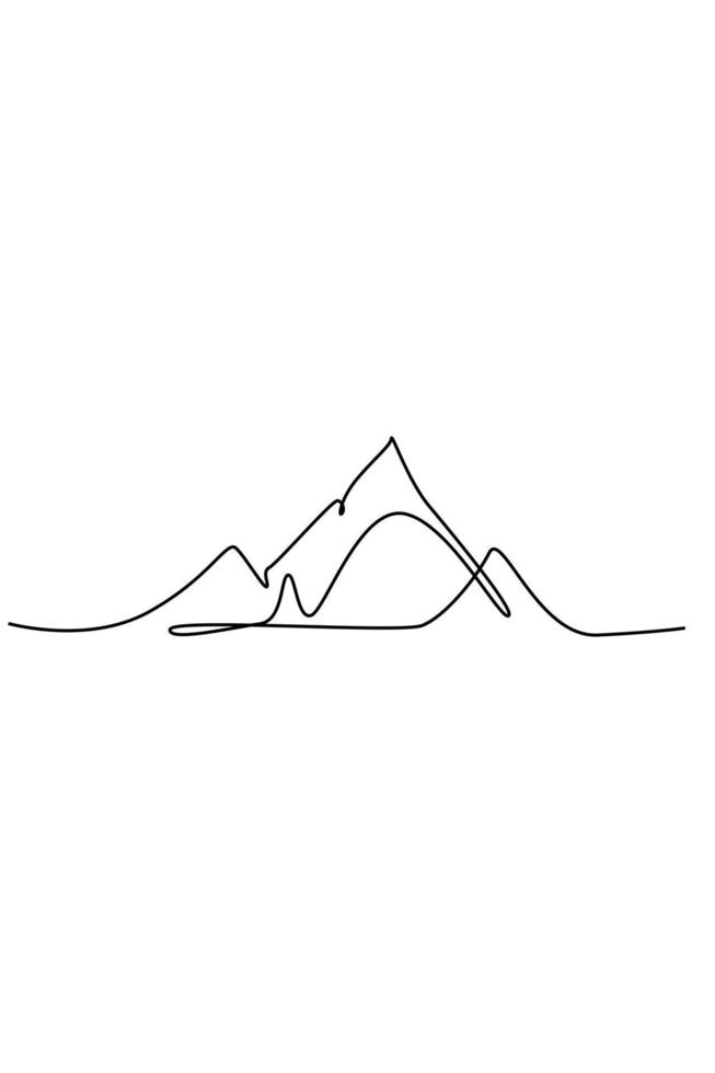 Single continuous line drawing of mountain range landscape. Web banner with mounts in simple linear style. Adventure winter sports concept isolated on white background. Doodle vector illustration