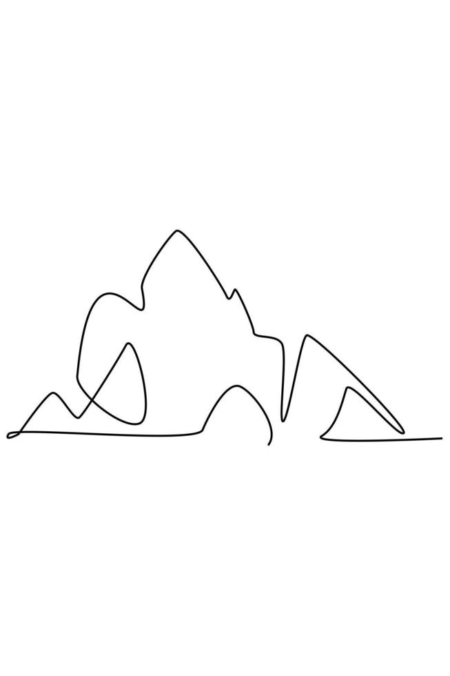 Mountain landscape continuous one line vector drawing. Beautiful view with mountains and fresh air. Nature, rock panoramic sketch. Holiday vacation concept isolated on white background