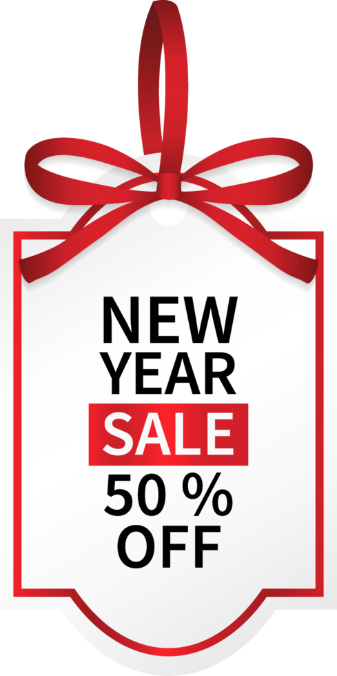 isolate new year sale promotion price tag with red ribbon png