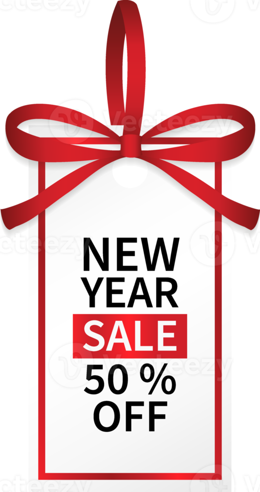isolate square new year sale price tag with red ribbon png