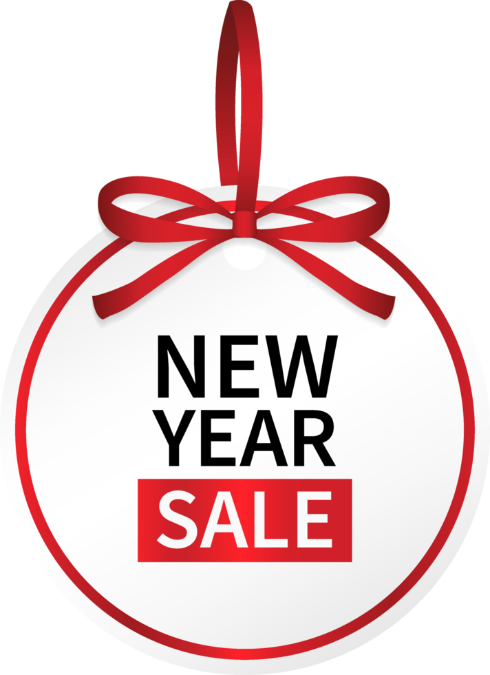 isolate new year sale price tag with red ribbon png