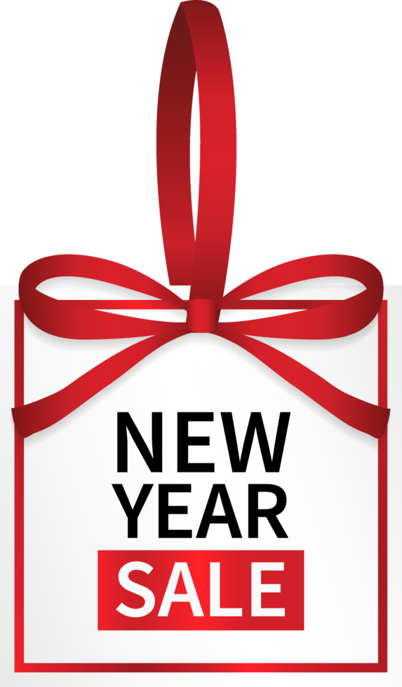 isolate new year sale square price tag with red ribbon 13928929 PNG