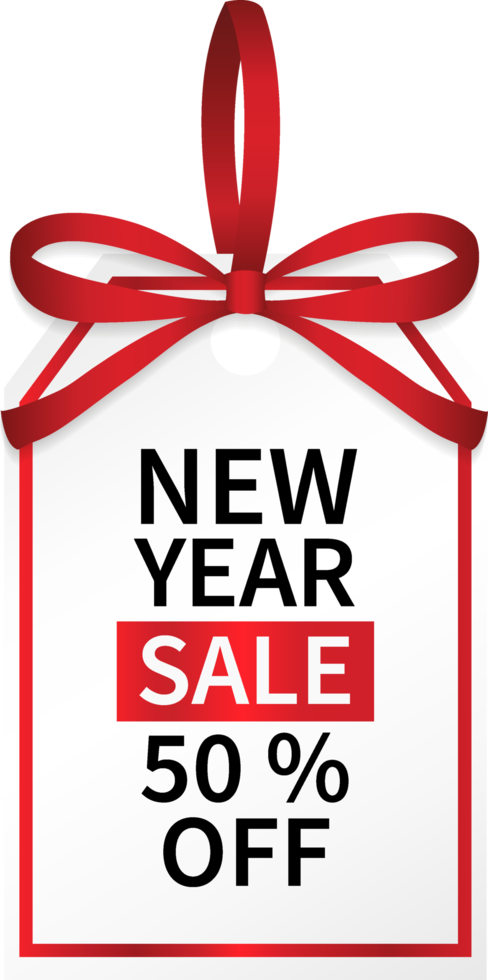 isolate new year sale promotion price tag with red ribbon png