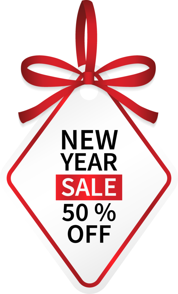 isolate square new year sale price tag with red ribbon png