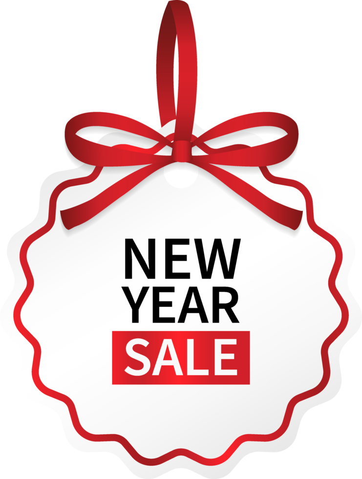 isolate new year sale circle price tag with red ribbon png