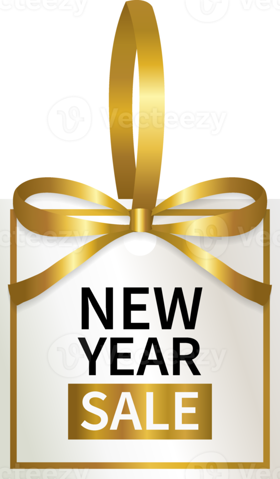 isoler l'étiquette de prix géométrique de la promotion des ventes du nouvel an avec un ruban d'or png