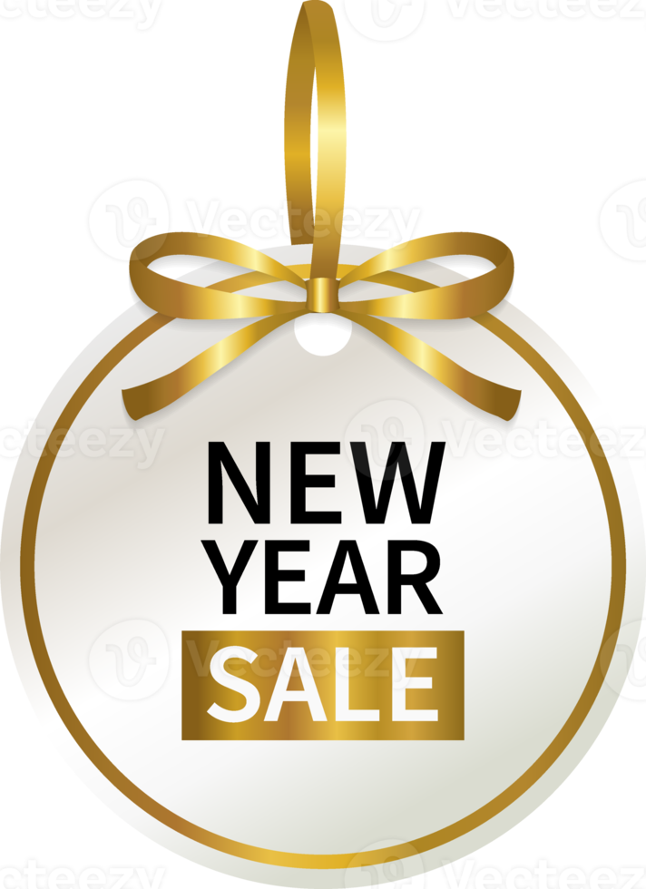 isolate new year sale price tag with gold ribbon geometric design png