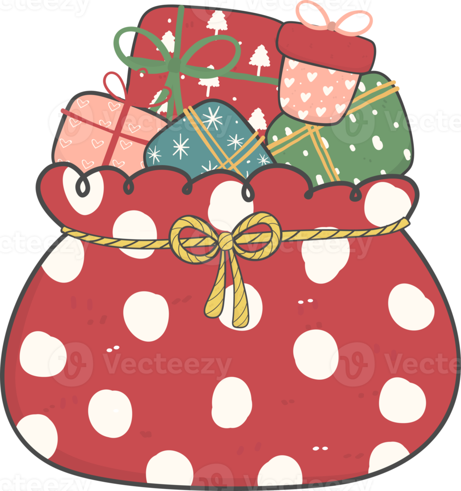 cute Santa gift bag sack cartoon doodle hand drawing png