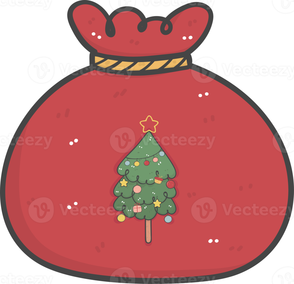 cute Santa gift bag sack cartoon doodle hand drawing png