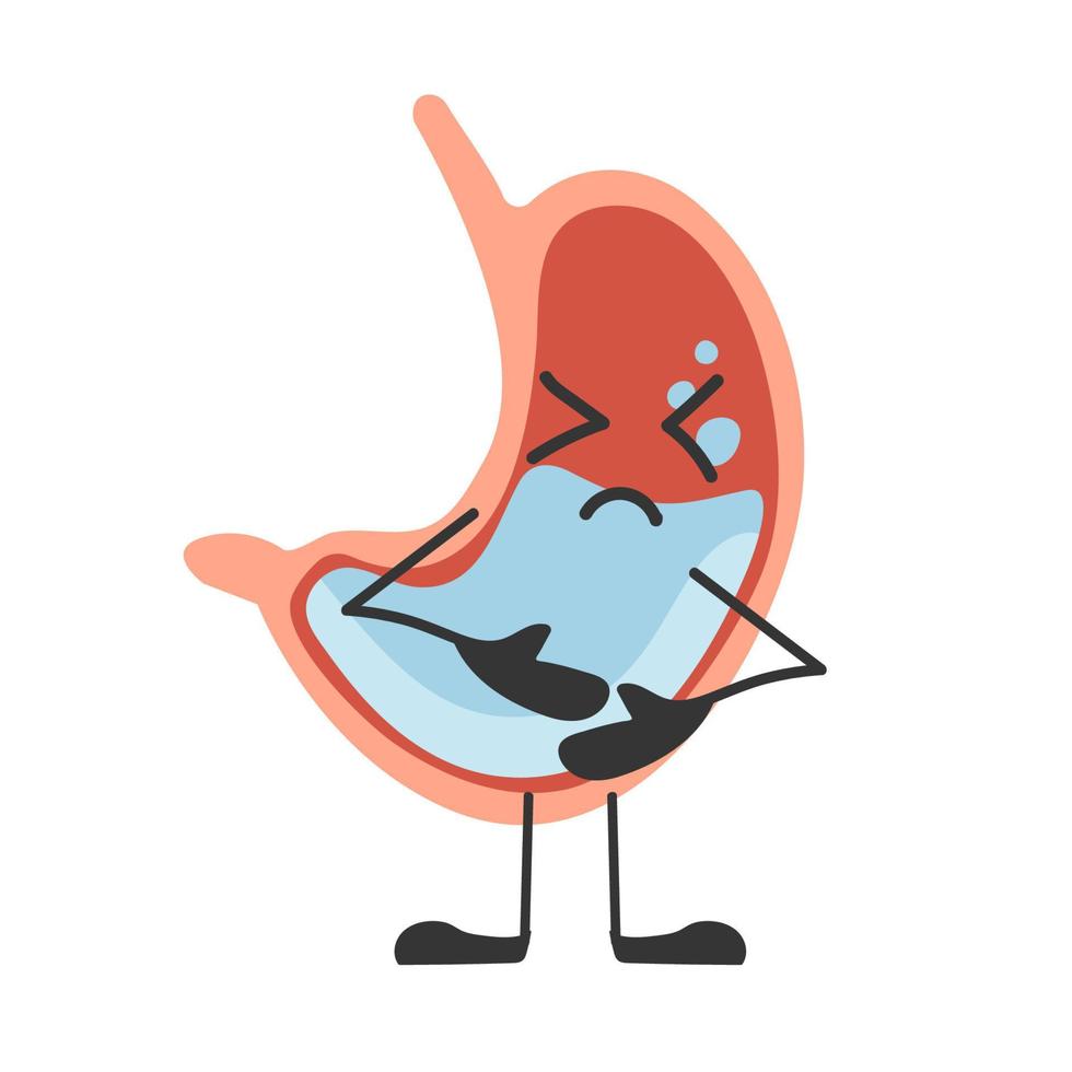 Human stomach with eyes. Sick stomach. Organ with emotions, cartoon style. Vector illustration