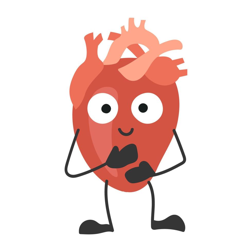 Human heart with eyes.Cheerful heart. Organ with emotions, cartoon style. Vector illustration