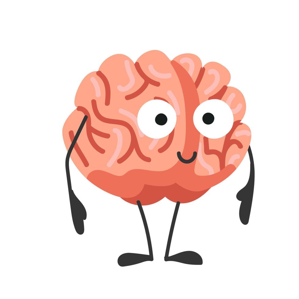 Human brain with eyes. Cheerful brain. Organ with emotions, cartoon style. Vector illustration