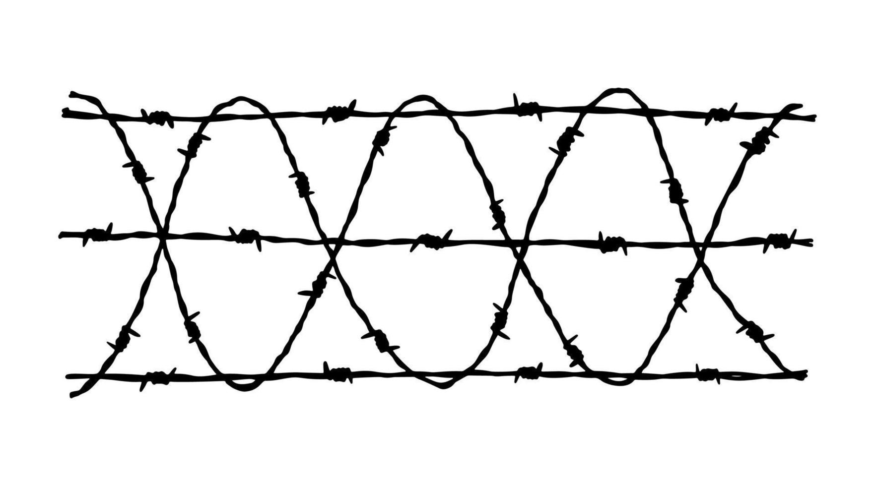 fondo de valla de alambre de púas. ilustración vectorial dibujada a mano en estilo boceto. elemento de diseño para conceptos militares, de seguridad, penitenciarios y de esclavitud vector