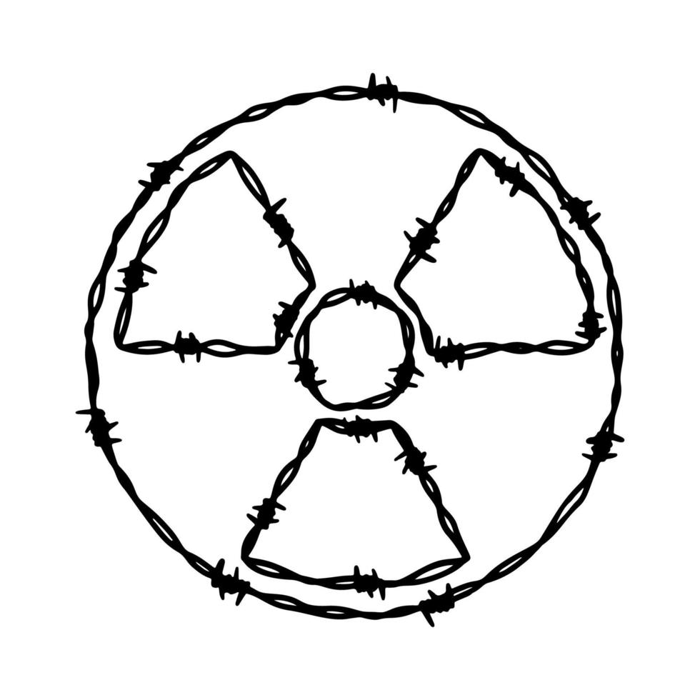 Barbwire radiation danger sign shape. Hand drawn vector illustration in sketch style