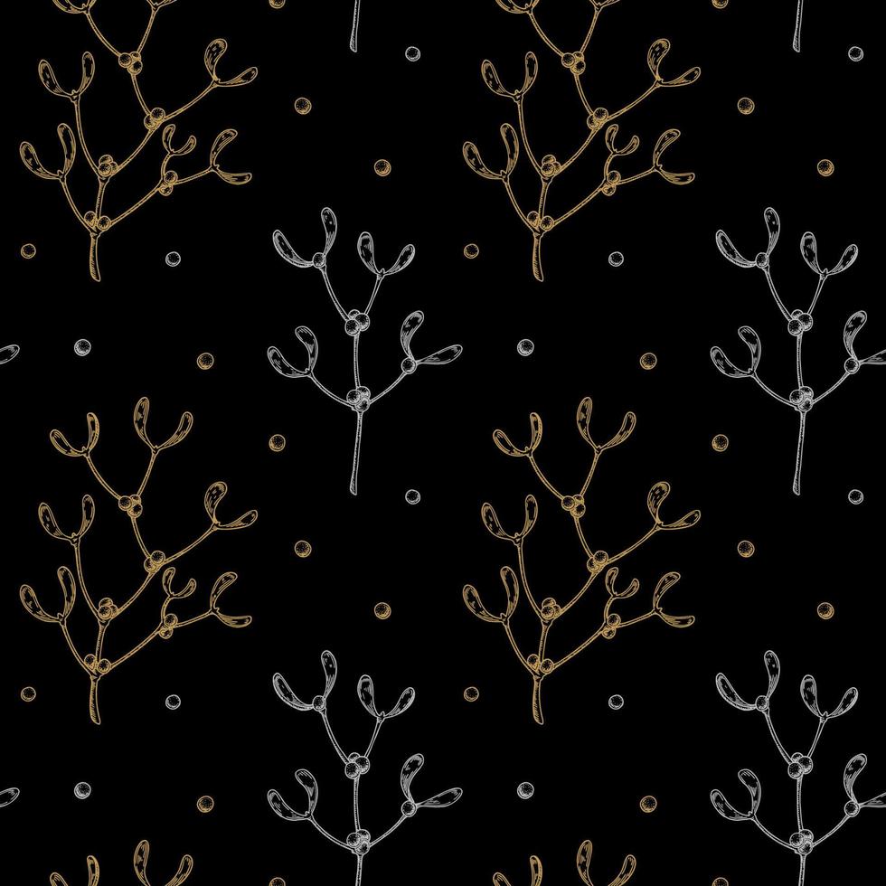 Merry Christmas and Happy New Year mistletoe seamless pattern. Vector illustration in sketch style. Festive background