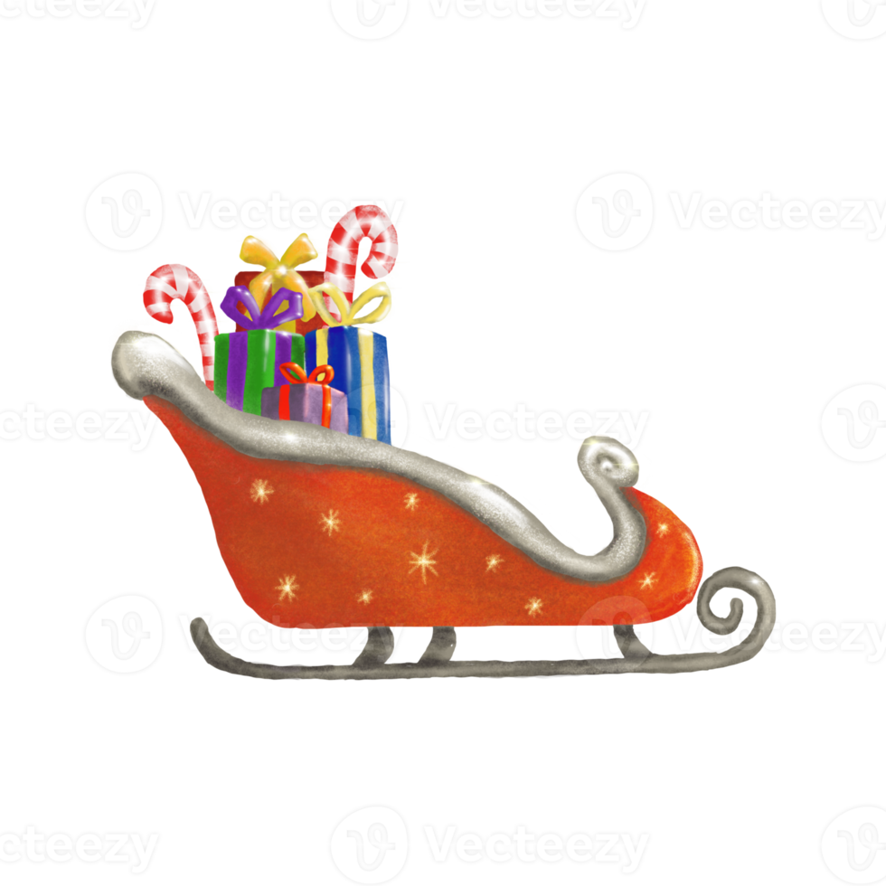 Santa's cart with boxes of gifts, sweets, illustration for the banner postcard print png