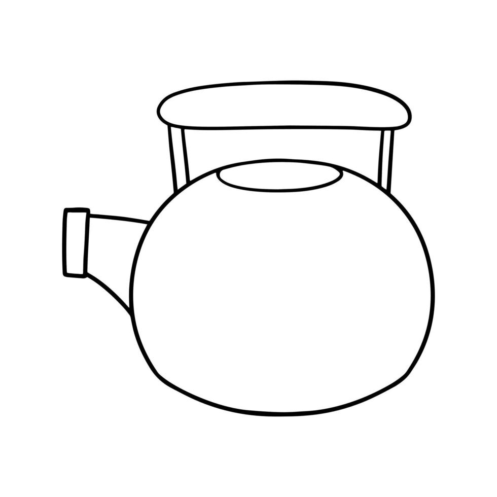 Monochrome image. Large round kettle for boiling water, vector illustration in cartoon style on a white background