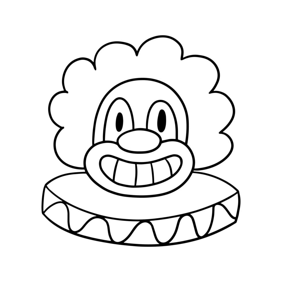 Monochrome clown mask in a wig, vector illustration in cartoon style on a white background